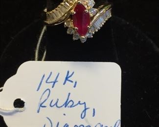 14 K Gold Ruby and Diamonds.