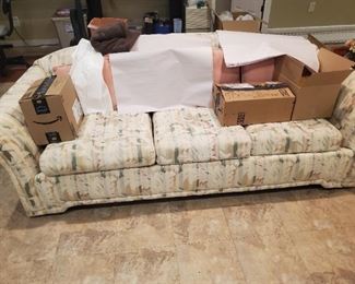 80's sofa in the basement,  comfy