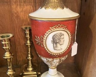 One of two rare antique urns with lids