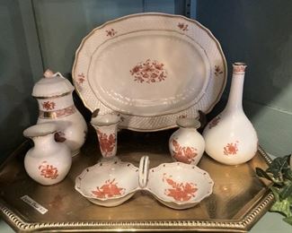 Hollohaza - hand-painted porcelain from Hungary; brass tray
