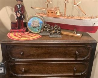 Antique 4-drawer chest; nautical selections