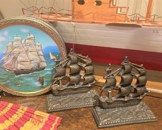 Bronze sailing ship bookends