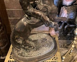 Cowboy/horse bronze; brass plant/display stand
