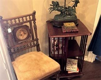 Antique chair; bookshelf; vintage (as is)