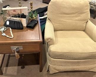 Baker side table; bedroom chair