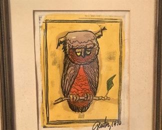 Owl art by the late Tylerite A. C. Gentry - 1970
