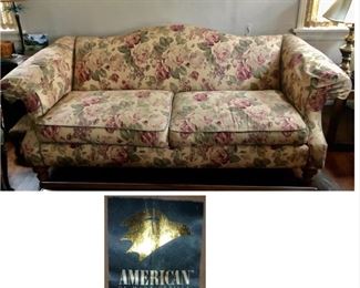 PRE-SALE Very Nice American of Martinsville Neutral Floral Upholstery Sofa is 36 inches deep by 86 inches long by 27 inches tall. $150