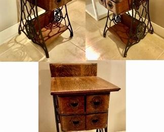 PRE-SALE Awesome Converted Antique Sewing Machine Table w 4 Drawers is 20 inches deep by 15 inches wide by 29 inches tall. $225