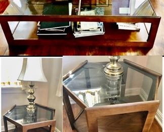 PRE-SALE Awesome Mid-Century Modern Glass Top Coffee Table is 21 1/4 inches deep by 64 inches long by 14 1/2 inches tall. $100 Matching MCM Octagon Shaped Side Table. $100  or Both for $175.