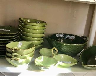 Pottery Barn Tropical Leaf Salad Bowl Set plus Extras

