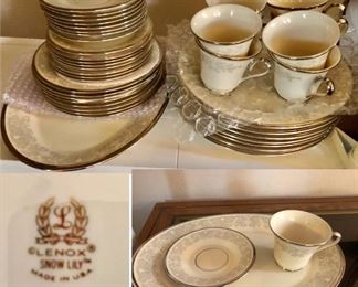 40 Piece Set of Vintage LENOX SNOW LILY FINE CHINA, Produced 1972-1988, 8 Cups, 8 Small Saucers, 8 Bread & Butter Plates, 8 Salad Plates, 1 Large Serving Platter, 7 Dinner Plates 
