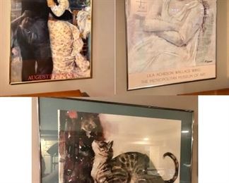 Vintage Framed Posters: Pierre Auguste Renoir Dance in the Country ,Lila Acheson Wallace Wing Picasso Woman in White  MOMA, John Alonzo Williams The Watchful Cat MOMA 

