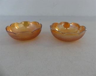 Vintage Jeannette Glass Tree Bark Marigold Pair of Berry Bowls