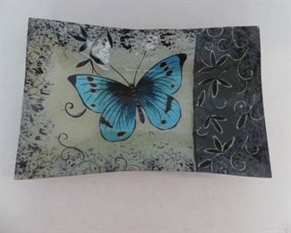 Angelstar Cozenza Collection Hand Made & Hand Painted Blue Butterfly 16" Rectangle Plate