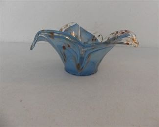 Murano Italy Art Glass Hand Blown 3-Petal Flower Vase/Bowl/Candle Holder
