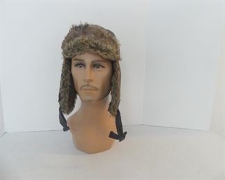 Route 66 Brown Leather & Faux Fur Pilot/Aviator Cap - Size M/L