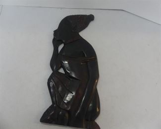 Vintage Hand Carved in Ghana Wooden Woman Waiting Wall Hanging 