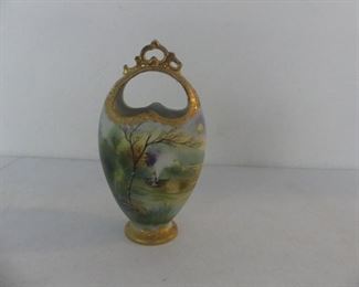 Vintage Moriage Nippon Hand Painted Vase with Gold Embossment