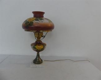 Vintage (Probably Antique) Hand Painted Glass Table Lamp with Brass/Marble Base