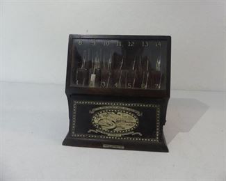 Antique (Early 1900s) Boye Needle Co. Wood/Glass Crochet Hook Display Case with Lots of Hooks
