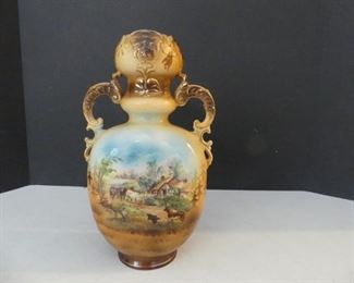 Vintage Austrian Transferware Vase Farm Scene