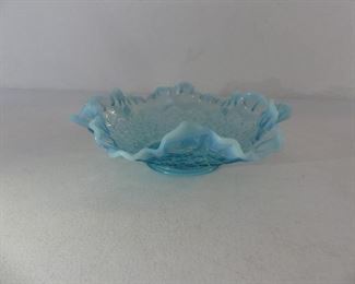 Antique 1901-1907 Jefferson Glass "Many Loops" Aqua Blue Opalescent Fluted Ruffled Bowl