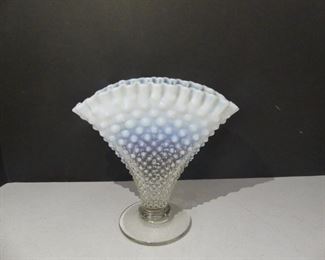 Vintage Fenton French Opalescent Hobnail Fan Vase