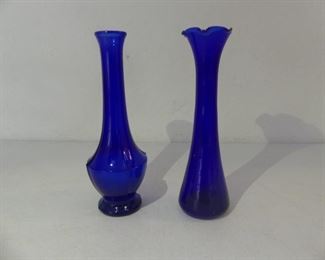 Vintage Pair of Cobalt Blue Bud Vases