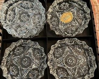 vintage new in box cut glass coasters