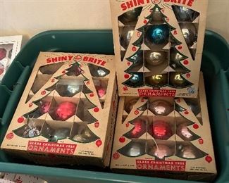 fantastic multiple boxes of Shiny Brite ornaments for the vintage collector!