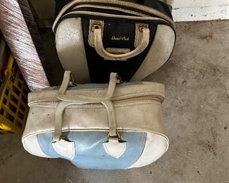 great MCM womens bowling bag, ball, and matching light blue shoes!