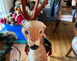 Vintage large Annalee Christmas reindeer with saddlebags