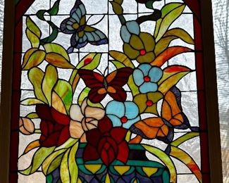 Peacock Butterfly Design Tiffany glass window hanging 