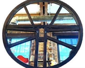 Architectural Salvage Timber Beam Large Scale Round Mirror
