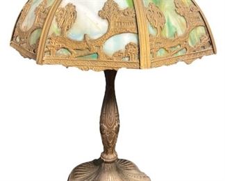 Large Antique Green Panel Lamp
