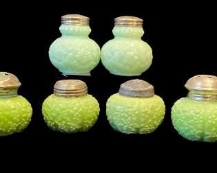 Jadeite & EAPG Green Milk Glass Shakers CHALLINOR TAYLOR
