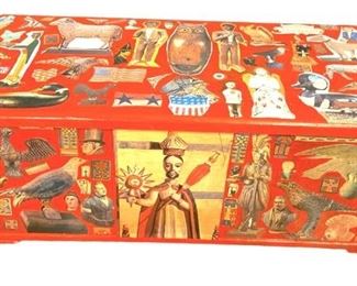 Sgd. POPS CASEY Wood Carved Tramp Art Trunk
