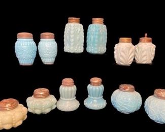 Collection Blue EAPG Milk Glass Shakers
