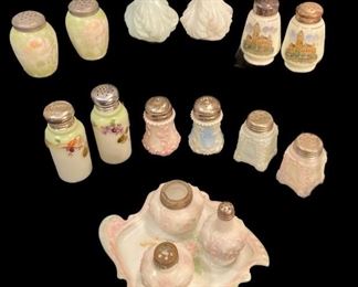 Collection EAPG Pastel Hand Painted Milk Glass Shakers
