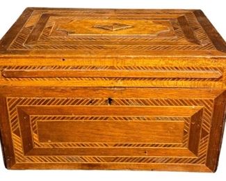 American Made Folk Art Inlaid Wood Tobacco Box C. 1900
