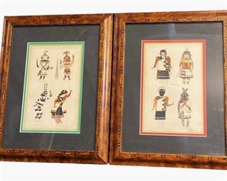 Pair Book Illustrations of Kachina Indians
