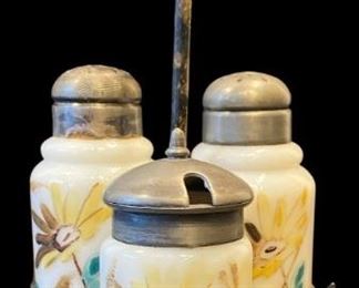 Antique Victorian Milk Glass Condiment Set
