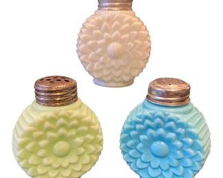 3 19th C EAPG Milk Glass Daisy Shakers
