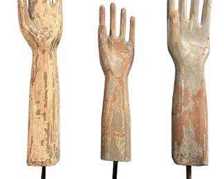 Three Primitive Wooden Glove Molds
