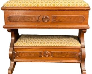 Victorian Carved Wood Sewing Bench
