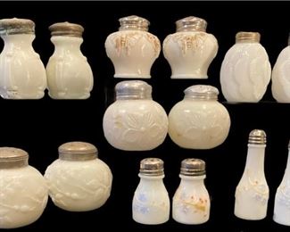 Collection EAPG Milk Glass Shakers Butterflies Scallops
