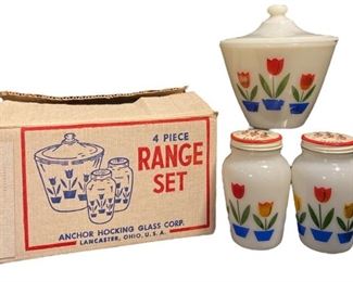 1950s FIRE KING by ANCHOR HOCKING Tulip Range Set with Box
