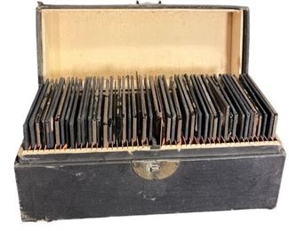 Collection Antique Scientific Glass Slides in Case
