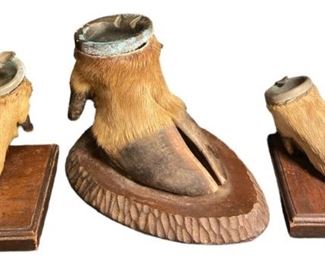 Three Edwardian Deer Hoof Mounted Ashtrays
