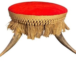 Victorian Steer Horn Velvet Foot Stool
